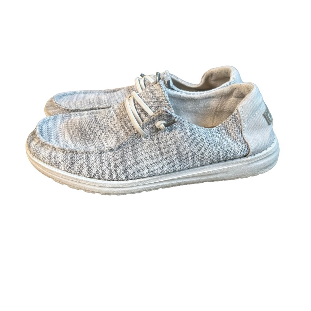 Hey Dude Womens 6M Wendy Sox Glacier Gray Striped Slip On Moc Toe Boat Loafer
